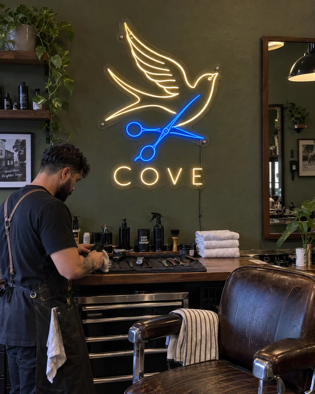 Barber shop — Swallow Scissors — Cove — Barber shop · COVE · graphic-led shop scene