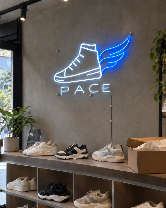 Retail store — Winged Sneaker — Pace — Retail store · PACE · graphic-led shop scene