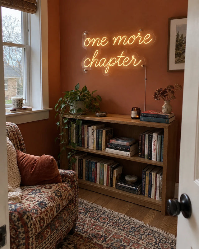 Reading nook — One More Chapter — Reading nook · one more / chapter · everyday home scene