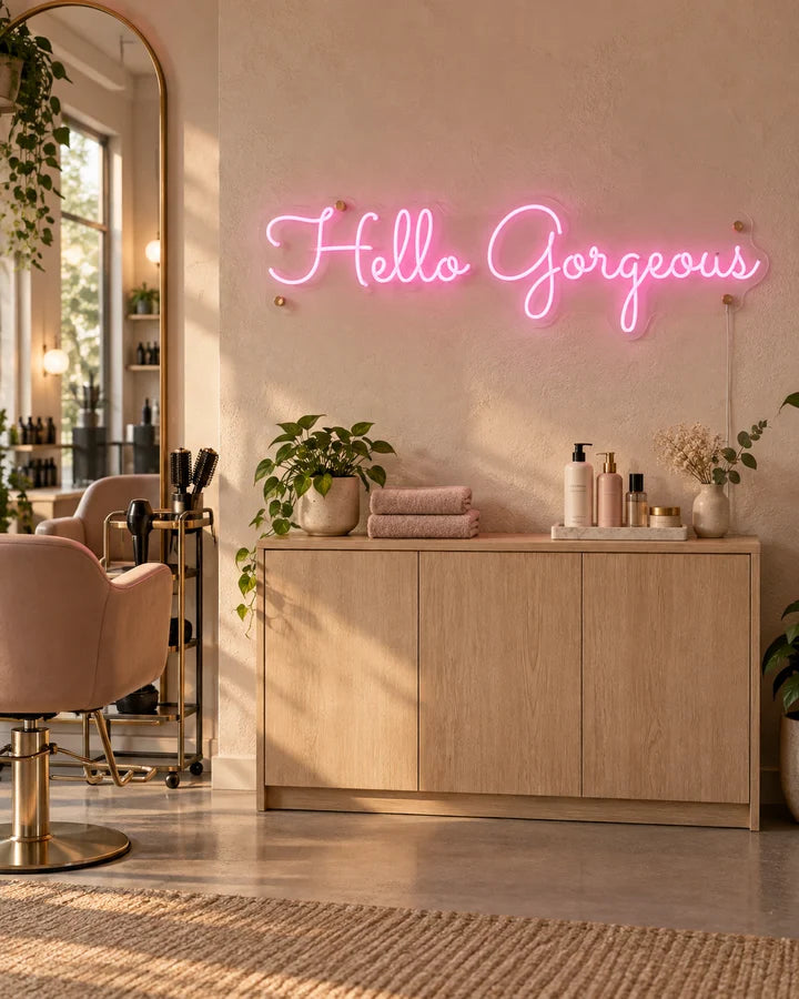 Hello Gorgeous / Salon Studio / Light pink Hello Gorgeous in a welcoming salon studio