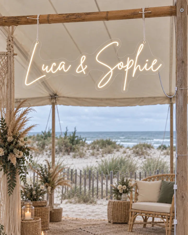 Luca & Sophie / Bohemian / Sign & cord installation detail