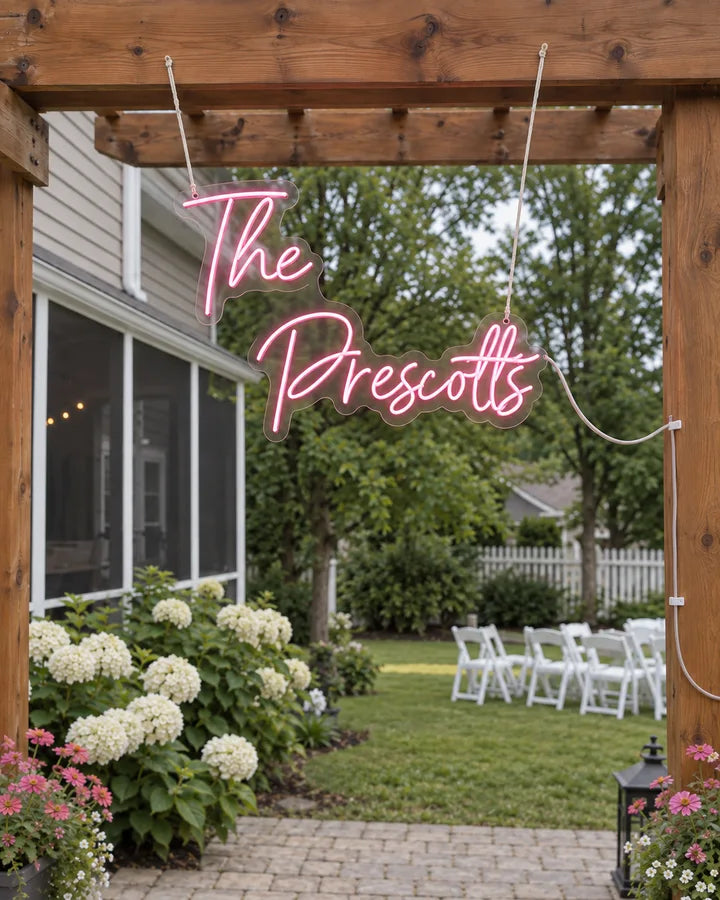 The
Prescotts / Garden / Sign & cord installation detail