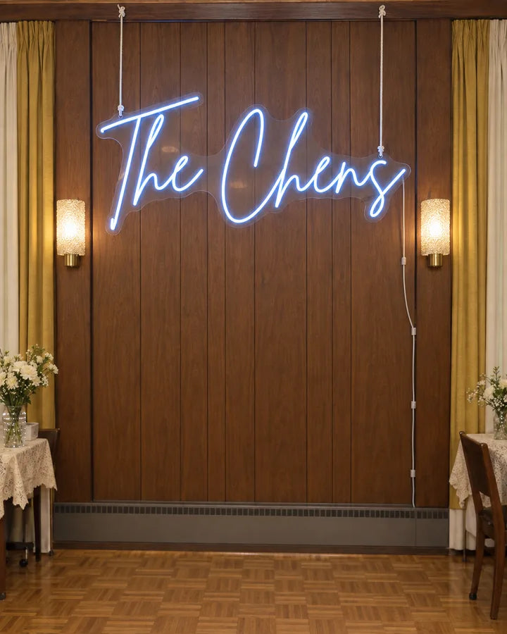 The Chens / Vintage / Sign & cord installation detail