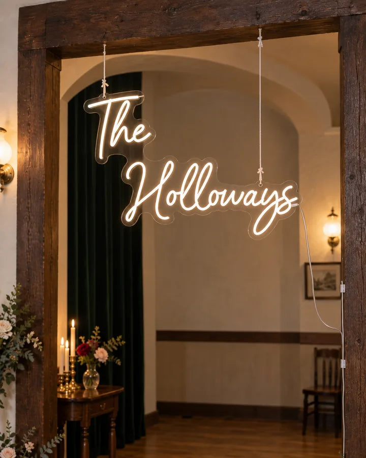 The
Holloways / Vintage / Sign & cord installation detail